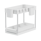 Rangement sous évier/étagère cuisine, blanc, 2 niveaux avec tiroir secury-t