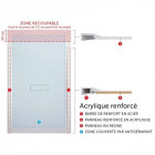 Receveur acrylique blanc renforcé et redécoupable custom 120 x 90 cm (ép. 3,5 cm) avec bonde inspectable à grille inox