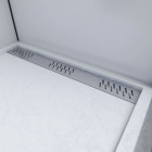Receveur en acrylique blanc effet pierre 80x80x4 cm - Grille linéaire chrome - MOON Aurlane - FAC608