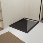 Receveur en acrylique Noir effet pierre 90x120x4 cm- Grille linéaire chrome - METEORA Aurlane - FAC1053