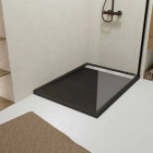 Receveur en acrylique Noir effet pierre 90x120x4 cm + Grilles linéaires chrome et blanche mate - METEORA Aurlane - PACR306