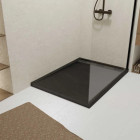 Receveur en acrylique Noir effet pierre 90x120x4 cm + Grilles linéaires chrome et Gun métal - METEORA Aurlane - PACR309