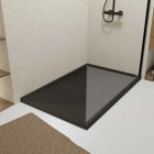 Receveur en acrylique Noir effet pierre 90x140x5 cm + Grilles linéaires chrome et Noir mate - METEORA Aurlane - PACR312