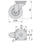 Roultou / gpi - lot de 4 roulettes transparentes pivotantes ø 35 plateau 42x42 mm [charge supportée 20 kg/roulette]