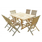 Ensemble salon de jardin en teck serang 6 fauteuils pliants