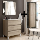 Ensemble meuble de salle de bain 80cm simple vasque + colonne de rangement tiris - cambrian (chêne)