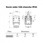 Socle male en saillie prise 32a 3p+t+n 380v ip44 - embase mâle inclinée 3p+t+n - 32a - 380v