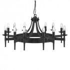 Suspension 12 ampoules cartwheel, en fer forgé noir