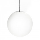 Suspension 30 cm atom, en argent satiné et verre opale