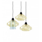 Suspension color, acier et verre, jaune et bleu