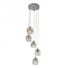 Suspension poitier, chrome et verre, 5 ampoules