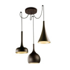 Suspension sixties, acier marron, 3 abat-jour