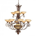 Suspension stirling castle, bronze et verre, 13 ampoules