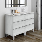 Meuble de salle de bain 120cm double vasque - 6 tiroirs - sans miroir - tiris 3c - hibernian (bois blanchi)