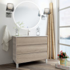 Meuble de salle de bain simple vasque - 3 tiroirs - tiris 3c et miroir rond led solen - cambrian (chêne) - 80cm