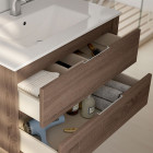 Ensemble meuble de salle de bain 100cm simple vasque + colonne de rangement iris - britannia (chêne foncé)