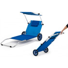 Malibu transat chaise de plage pliable + parasol intégré       bleu