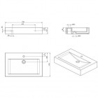 Vasque à poser ou murale ou sur pied ancozen 2, rectangulaire en céramique sans trop plein et avec plage de robinetterie