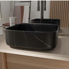 Vasque à poser carrée en céramique noire mat effet marbre 38x38x14 cm - BLACK MARBLE Aurlane - VAS073