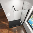 Paroi de douche à l'italienne 130 x 200 cm noir mat en verre anticalcaire 8 mm avec barre de fixation extensible