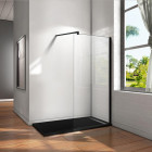 Paroi de douche à l'italienne 130 x 200 cm noir mat en verre anticalcaire 8 mm avec barre de fixation 140 cm