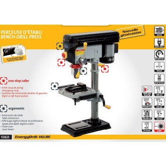 Perceuse d'établi 16 mm à affichage digitale 16 vitesses 550w