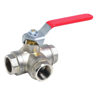 Vanne à sphère à 3 voies laiton 513 - Lumière en L - Filetage 15 / 21