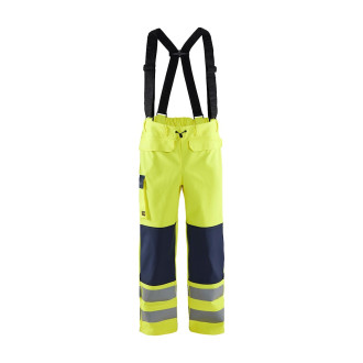 Pantalon de pluie à bretelles Haute-Visibilité retardant flamme niveau 2 Jaune-Fluo/Marine 13132022 - Taille au choix