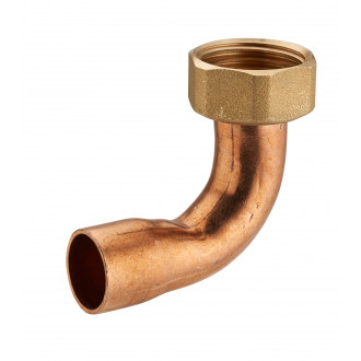 Raccord 2 pièces coudé laiton à visser femelle écrou prisonnier F1/2' (15x21) / cuivre à souder NOYON & THIEBAULT - Ø 12 mm - 778-1512L1