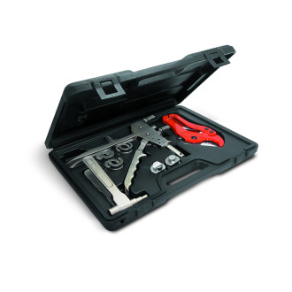 Coffret complet pince pour raccord à glissement sur tube PER (inclus adaptateurs de NOYON & THIEBAULT - Øs et butoirs) pour - Øs 12, 16, 20 et 25 mm Comprend une pince à évaser + 1 pince coupe tube - 3196-B1