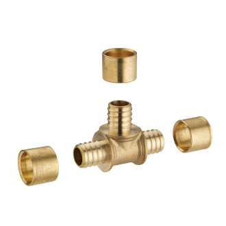 Té égal à glissement pour tube PER NOYON & THIEBAULT - Ø 12 mm Bague en laiton - 3190-12L1