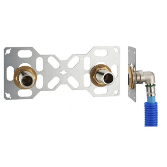 FIXSYSTEM double : kit complet de fixation d'un robinet mural entraxe 150 mm Coudes d'alimentation à sertir profil TH sur tube PER NOYON & THIEBAULT - Ø 16 mm, sortie mâle 3/4' (20x27) - 3311-16PL1