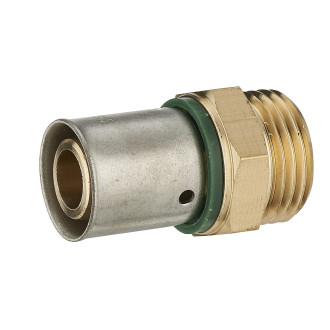 Raccord droit à sertir profil TH pour tube PER NOYON & THIEBAULT - Ø 16 mm à visser mâle M1/2' (15x21) Bague à sertir en inox  - 3786-1516L1
