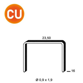 Agrafes JK590-16 mm cuivrées - Carton de 20 000 pièces - 400516