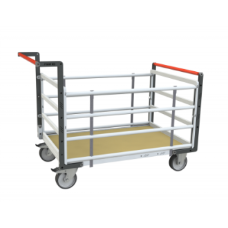 Chariot modulaire tube 2 dossiers + 2 ridelles plateau bois 1000 x 600 mm roues rectangle 500 kg - 806724515