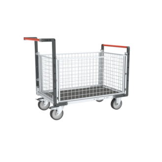 Chariot modulaire grillagé 2 dossiers + 2 ridelles plateau bois avec tapis caoutchouc 1000 x 600 mm 500 kg - 806724565