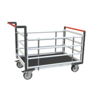 Chariot modulaire tube 2 dossiers + 2 ridelles plateau bois avec tapis caoutchouc 1200 x 800 mm 500 kg - 806724635