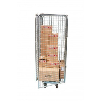 Roll acier zingué, 4 ridelles avec porte verrouillable, 660 x 760 mm, 400 kg
