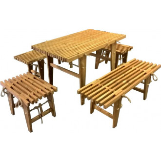 Salon de jardin table et bancs mélèze