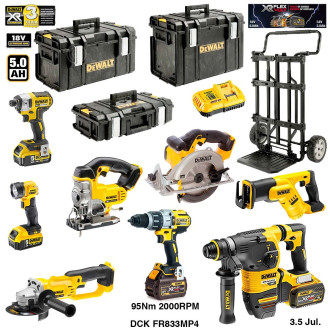 Kit 8 outils électroportatifs DCK-FR833MP4 54V/18V DeWALT (2x5,0Ah 18V + 2x6,0Ah 54V/18V + chargeur + 3 coffrets + caddy)