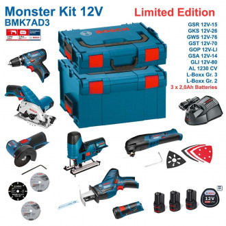 Kit Monster 7 outils électroportatifs 12V BMK7AD3 Bosch (3 batteries 2,0Ah + chargeur + 2 coffrets)