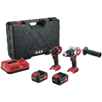 Lot perceuse percussion pd 2g 18.0-ec + visseuse à chocs id 1/4' 18.0-ec flex + 2 batterie 5.0ah, chargeur - 516236