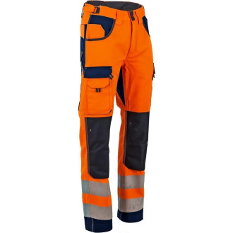 Pantalon de travail Polarisation haute visibilité, multipoches et poches genouillères - Orange/Marine - T48 - LMA - 1679 T48