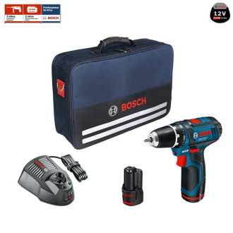 Perceuse-visseuse sans fil GSR 12V-15 + 2 batteries 2,0 Ah + chargeur GAL1230CV + sac à outils Bosch