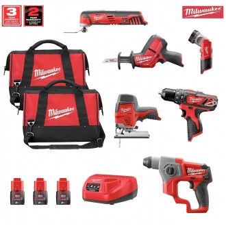 Kit 6 outils électroportatifs 12V MWK126CD3 + 3 x 2,0 Ah + chargeur + 2 sacs à outils M Milwaukee