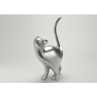 Statuette chat argent en résine taille 2