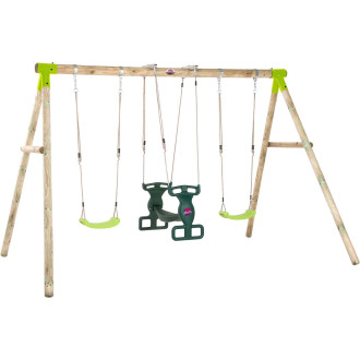 Portique en bois avec 2 balançoires et balançoire double