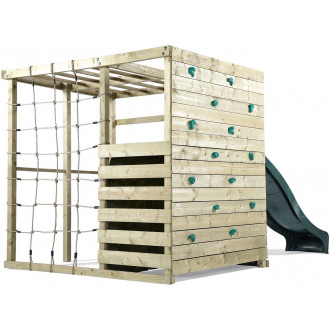 Cube d'activités complet avec agrès mur d'escalade et toboggan