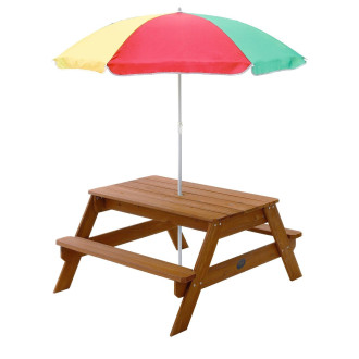 Table de pique-nique en bois avec parasol