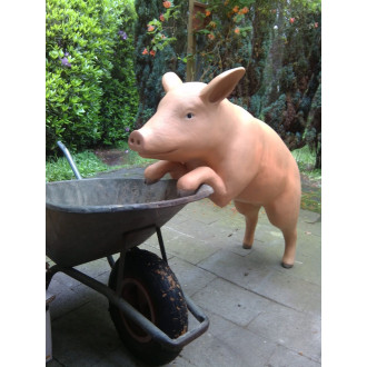 Cochon rose debout en résine 133 cm